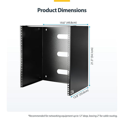 StarTech.com 12U Wall Mount Network Rack - 14 Inch Deep (Low Profile) - 19" Patch Panel Bracket for Shallow Server and IT Equipment, Network Switches - 125lbs/57kg Weight Capacity, Black (WALLMNT12)