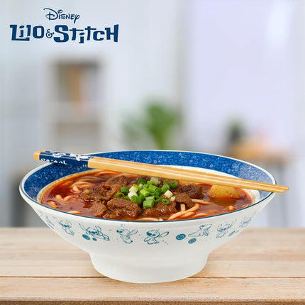 Bol à ramen en céramique Silver Buffalo Lilo et Stitch motif japonais multiposes Fleurs 887 ml avec baguettes