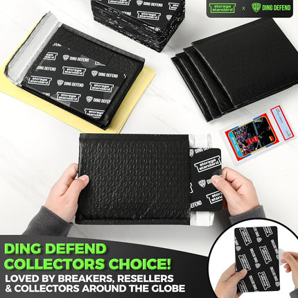 Ding Defend Trading Card Shipping Kit - Includes 110 4’’ x 6’’ Protectors, 55 Envelope Bubble Mailers, 240 Tape Seals for Slabs & Collectible Cards - Black