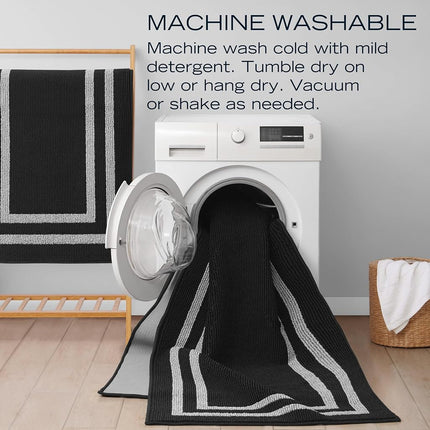 Nautica – Runner Rug | Indoor Runners for Hallways and Entry Rugs| Non-Slip and Non-Skid Entry and Kitchen Door Mat| Machine Washable Entryway Carpet Rugs |2'2" x 6'| Double Border Black