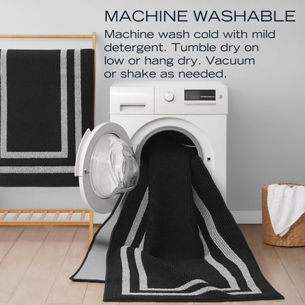 Nautica – Runner Rug | Indoor Runners for Hallways and Entry Rugs| Non-Slip and Non-Skid Entry and Kitchen Door Mat| Machine Washable Entryway Carpet Rugs |2'2" x 6'| Double Border Black