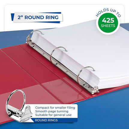 Samsill 2 Inch 3 Ring Binders, Made in USA, Economy Round Ring, Clear View Cover, 425 Sheet Capacity - for School, Home, Office - Red, 4 Pack
