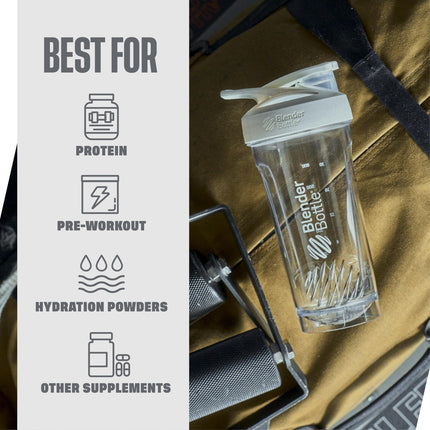 BlenderBottle Sport Shaker Bottle with Wire Whisk, 24-Ounce, White – Protein Shakes & Hydration for Athletes & Fitness Enthusiasts, Easy Mixing, Durable & Lightweight, Lockable Lid