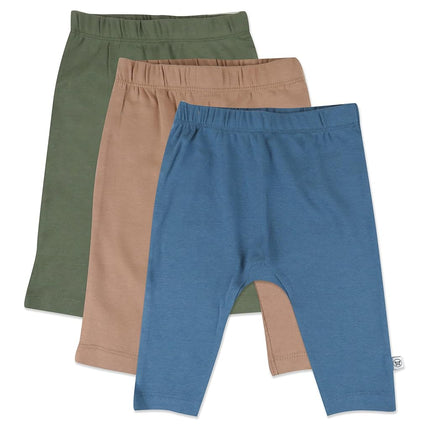 HonestBaby Multipack Harem Pants Roomy Fit Pull on Bottoms 100% Organic Cotton for Infant Baby Boys, Girls, Unisex, 3-Pack Earthy Blues, 6-9 Months