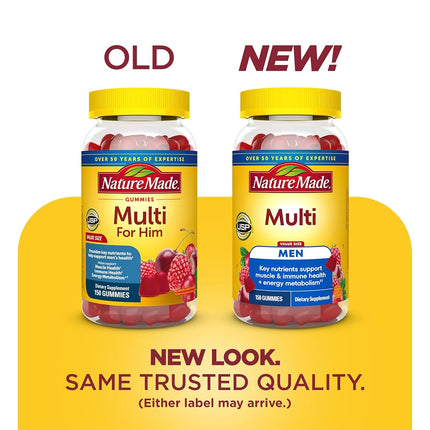 Nature Made Multi for Him, Multivitamin for Men for Energy Metabolism Support, Mens Multivitamins, 150 Gummy Vitamins and Minerals, 75 Day Supply