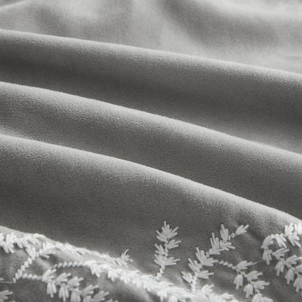 King Size Comforter Set 7-Piece Embroidered Faux Suede Bedding – Soft, Elegant & Complete Bedding Set with 1 Comforter, 2 Pillow Shams, 1 Bed Skirt, and 3 Decorative Throw Pillows, King, Gray