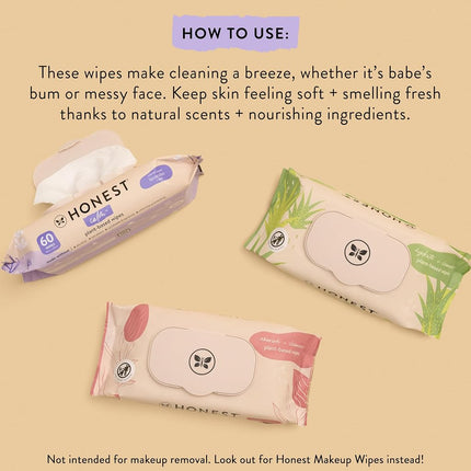 HONEST The Company Hydrate + Cleanse Wipes, Aloe + Cucumber Scent, 60 Count