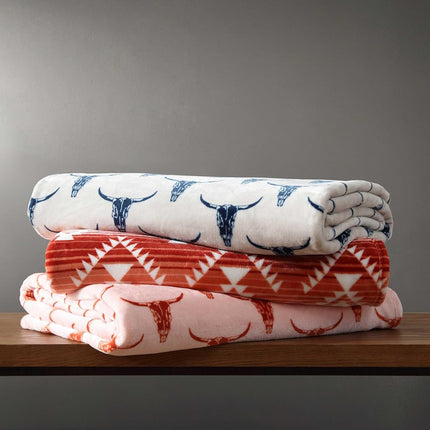 Wrangler - Throw Blanket, Soft Plush Fleece Bedding, Yellowstone Inspired, Western Decor for Bed or Couch (Plains Creek Blue, 50" x 70")