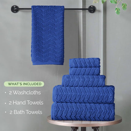 Juego de toallas Elegant Comfort Luxury de 6 piezas, 100 % algodón turco, jacquard trenzado, textura premium, calidad hotelera – Suaves y absorbentes, incluye 2 toallas de baño, 2 toallas de mano y 2 toallas para la cara, azul real