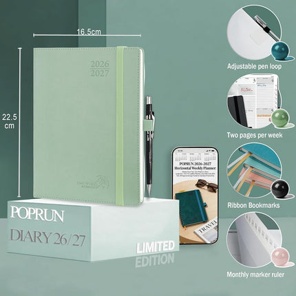 POPRUN 2026-2027 Diary Weekly Planner, Soft PU Leather 2026 2027 Diary