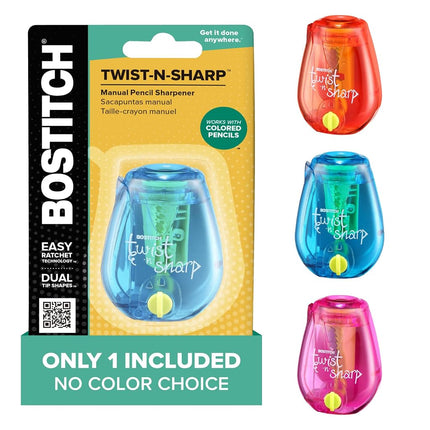 Bostitch Twist-N-Sharp Pencil Sharpener, Assorted 