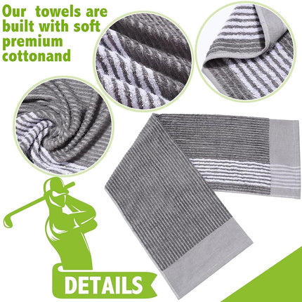 Buryeah 2 Pieces Golf Towel 22 x 44 Inch Cotton Golf Caddy Towel Camping Large for Caddies Golfers Tour Players Club with Stripe, 2 Colors(White, Gray)