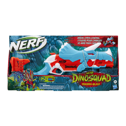 NERF DinoSquad Tricera-Blast Dart Blaster, Break-Open 3-Dart Loading, 12 Official Darts, Dart Storage, Triceratops Dinosaur Design