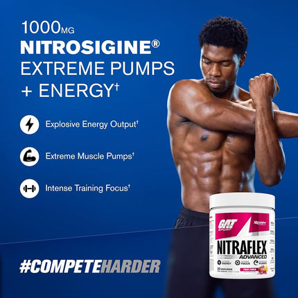 GAT Clinically Tested Nitraflex, Testosterone Enhancing Pre Workout, Fruit Punch,300 Gram