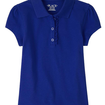 The Children's Place Girls Uniform Ruffle Pique Polo Shirt, Renew Blue, M 7 8 US, Renew Blue, Small