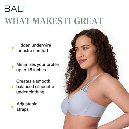 Bali Womens Passion for Comfort Minimizer Bra, Full-Coverage Underwire Bra, Seamless Cups, Silver Satin, 36D