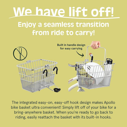 Retrospec Apollo Detachable Front Bike Basket Steel Half-Mesh with Integrated Detachable Hooks and Built-in Handle, Easy Assembly and Portability for Bicycles
