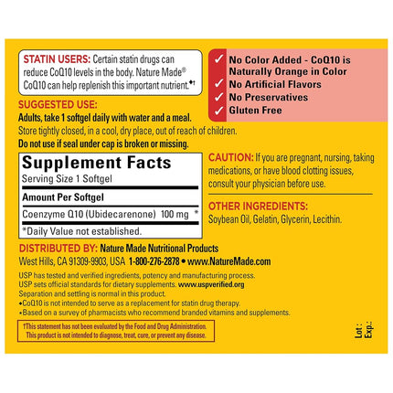 Nature Made CoQ10 100mg Softgels, Dietary Supplement for Heart Health Support, 120 Softgels, 120 Day Supply