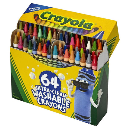 CRAYOLA Ultra Clean Washable Crayons, Built in Sharpener, 64 Count, Kids at Home Activities