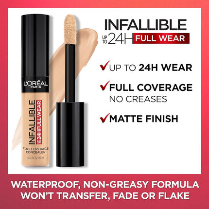 L'Oreal Paris Makeup Infallible Full Wear Waterproof Matte Concealer, Full Coverage, Honey, 0.33 fl. oz.