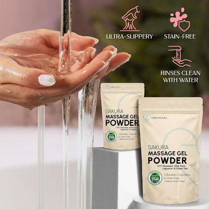 Japanese Nuru Massage Gel Powder Sakura 50g, Aloe, Resealable, Makes 5L