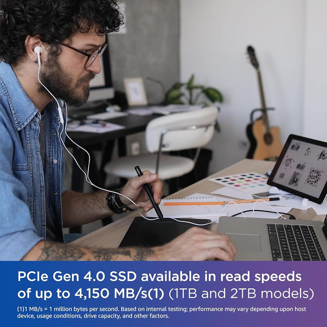 WD Blue SN580 2TB SSD, NVMe SSD, M.2 2280, PCIe Gen3, up to 4150 MB/s read speeds, nCache 4.0 Technology Includes Acronis True Image for Western Digital