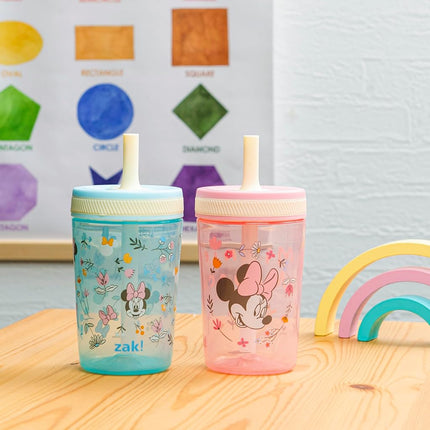 Zak Designs Disney Minnie Kelso 15oz Leak-Proof Toddler Straw Cups, 2-Pack