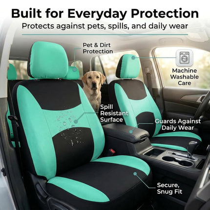 FH Group FB030MINT115 Universal Fit Full Set Mint Automotive Seat Covers fits most Cars, SUVs, and Trucks (Side Airbag Compatible with Split Bench)