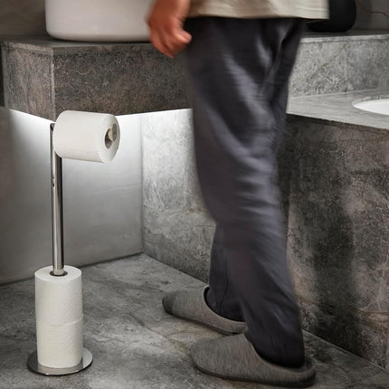 Joseph Joseph Easystore Luxe 2 in 1 Free-Standing Toilet Roll Holder Stand, Premium Stainless Steel, Up to 4 Toilet Roll Storage