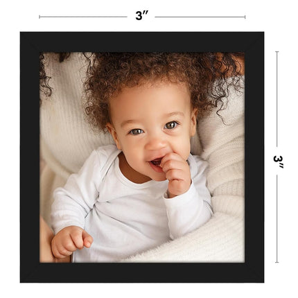Americanflat 3x3 Picture Frame with Polished Crystal-Clear Glass - Streamline Collection - Thin Border Square Frame for Tabletop Display - Easel Stand Included - Black