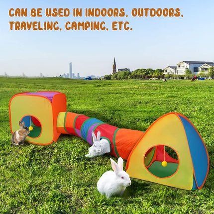 YUEPET Rabbit Tunnel and Cube Collapsible Tent Bunny Interactive Crinkle Tunnel Toys Small Animal Hideout with Play Ball for Dwarf Rabbit Bunny Guinea Pig