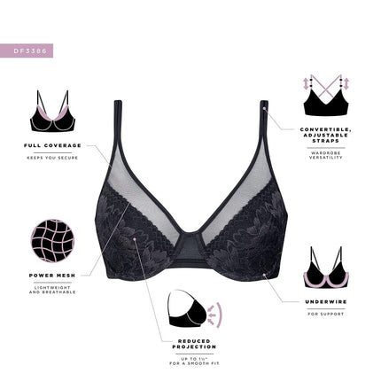 Bali Womens One Smooth U Lace Minimizer Bra, Underwire Full-Coverage Convertible Bra, Evening Blush, 38D