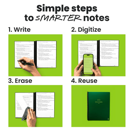 Rocketbook Core Reusable Smart Notebook, Executive Size 6x8.8, Green