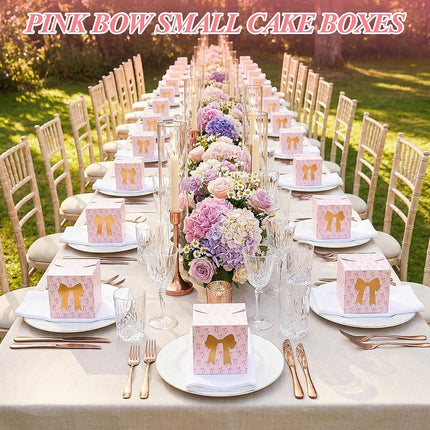 Chivertion 50 Pcs Pink and White Bow Cookie Box with Window Bowknot Small Bakery Boxes Cake Treat Containers for Pastry Donuts Macaroon Wedding Bridal Shower Birthday Party Favors