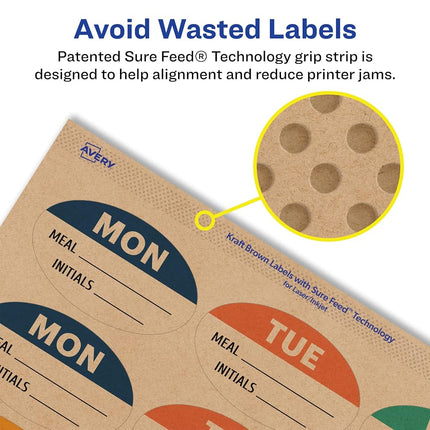 Avery Kraft Brown Oval Labels with Sure Feed, 1.5" x 2.5", 270 Kraft Brown Labels, Laser/Inkjet Printable Labels