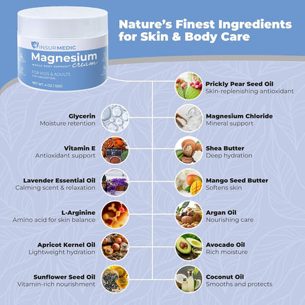 InsurMedic Magnesium Cream for Neuropathy - Nerve Muscle Cramps Body Pain & Bedtime Support - Nighttime Topical Lotion with Lavender - Kids Adults Relaxing Calming Rub for Feet Leg Back