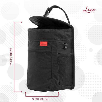 Poubelle de voiture anti-débordement Lusso Gear, pour détritus – Doublure amovible et poches de rangement – Garde la voiture, l'auto, le moteur propre, organisé et sans odeur – Grande capacité de 9 L (noir)
