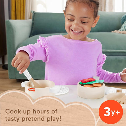 Fisher-Price Wood Pots & Pans Set, Play Kitchen Toy