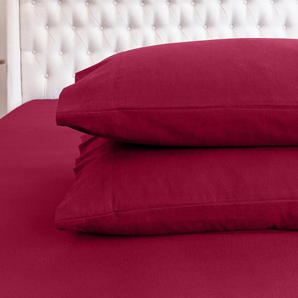 Elegant Comfort Soft 4-Piece 100% Turkish Cotton Flannel Sheet Set - Premium Quality, Deep Pocket Fitted Sheet, Ultra Soft, Cozy Warm Flannel Sheets - Twin XL, Burgundy