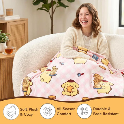 Sanrio Pompompurin Bedding Plush Blanket 90 in x 62 in – Soft Cozy Throw for Couch, Bed & Travel, Collectible Gift (Officially Licensed Product) by Franco Collectibles®