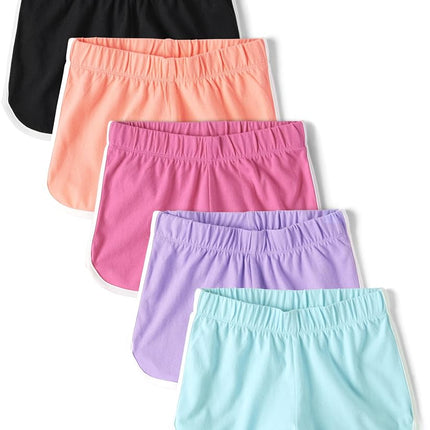 The Children's Place Girls' Dophin Shorts 4 Pack, Black/Orange/Pink/Purple/Aqua, Medium