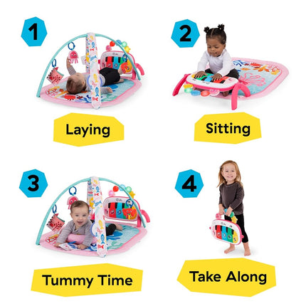 Baby Einstein Ocean Explorers 4-in-1 Play Gym & Tummy Time Mat, Baby Play Mat with Kick Piano, Music & Language Discovery, Sensory Toys, Lights & Sounds, for Newborns & Up, Pink (Jellyfish Jamboree)