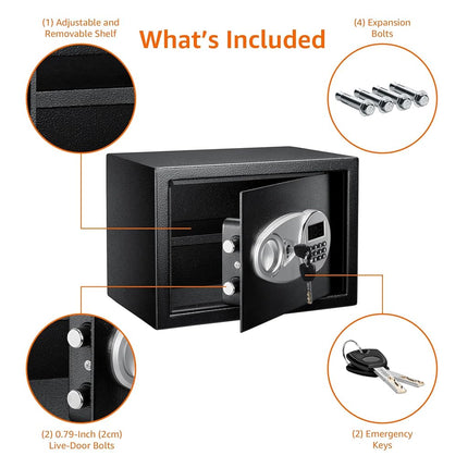 Amazon Basics Steel Security Safe with Digital Keypad - Secure Money, Cash, Jewelry, ID Documents, 14 Litres, 35cm W x 25cm D x 25cm H, Black