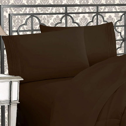 Elegant Comfort 1500 Thread Count Egyptian Quality 4-Piece Bed Sheet Sets, Deep Pockets - Luxurious Wrinkle Free & Fade Resistant, Full, Chocolate Brown