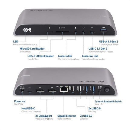 Cable Matters 10Gbps USB C Dock (USB C Docking Station) with Dual 4K HDMI and 80W Charging for Windows - USB-C & Thunderbolt 3 Port Compatible - Supports One External Display with MacBook Pro