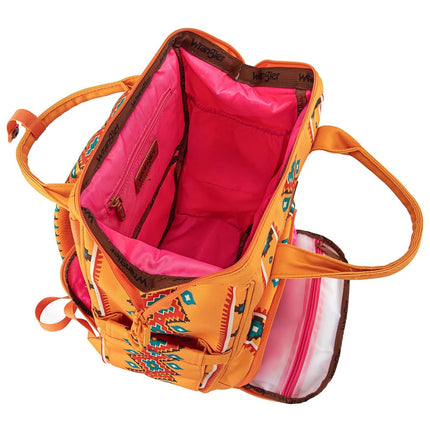 Wrangler Aztec Backpack Organized Daypack Travel Baby Bag with Stroller Strap and Side Bottle Pockets, Angel Orange, 16.5" x 11.5" x 6", Daypack Backpacks