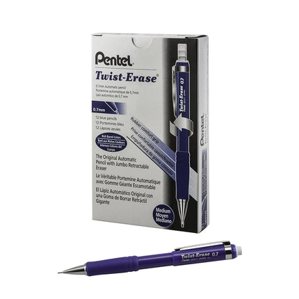 Portaminas Pentel Twist-Erase III, paquete de 12 (0.7 mm), cuerpo azul marino (QE517C)