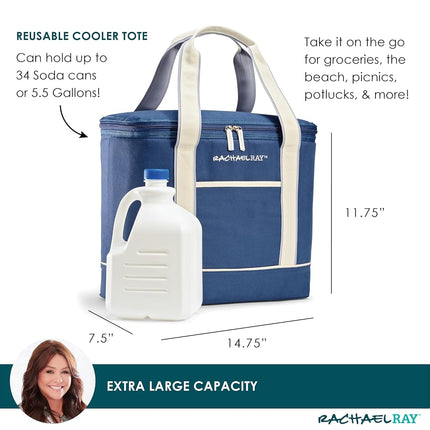 Bolsa de supermercado Rachael Ray de lona aislada reutilizable suave, azul marino
