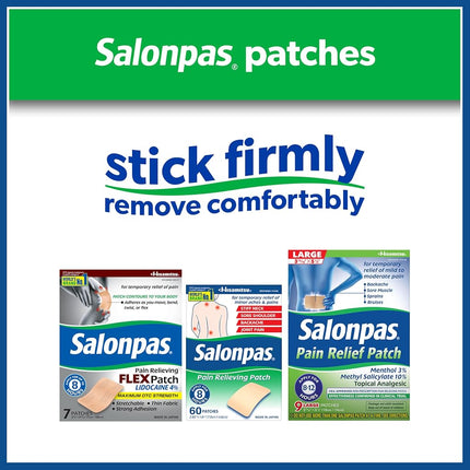 Salonpas Maximum OTC Strength Lidocaine 4% Pain Relieving FLEX Patch, Apply for Up To 8 Hours, Unscented, Thin, Flexible, Lightweight, Patch Stays in Place, 7 Patches