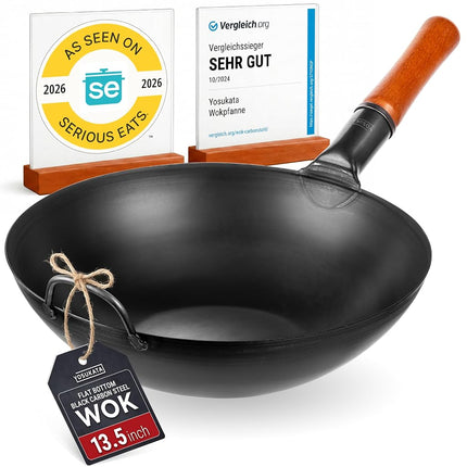 YOSUKATA 34 cm Pre-Seasoned Flat Bottom Black Carb